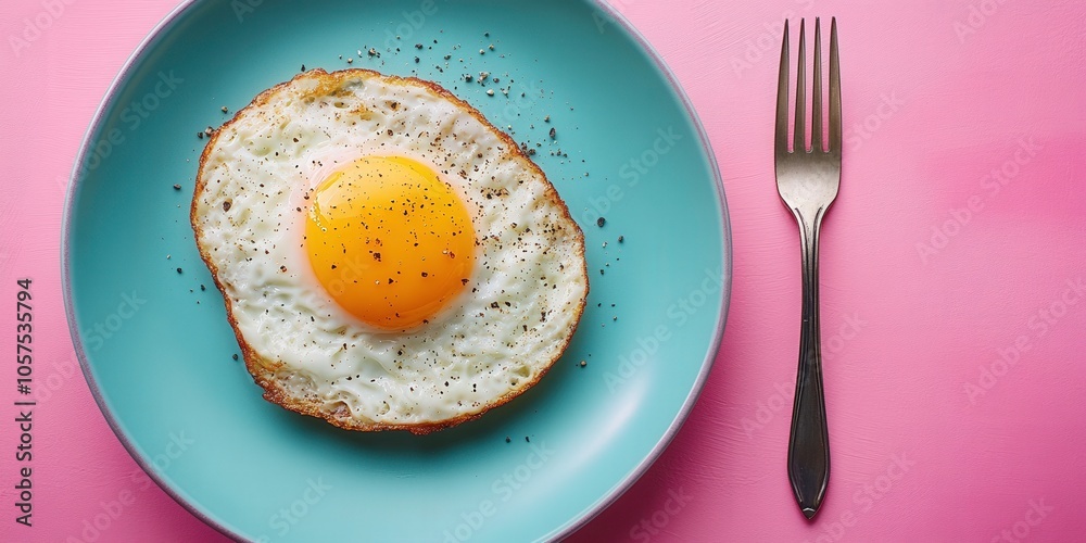 Delicious fried egg on a vibrant plate breakfast bliss Delicious fried egg on a vibrant plate breakfast bliss