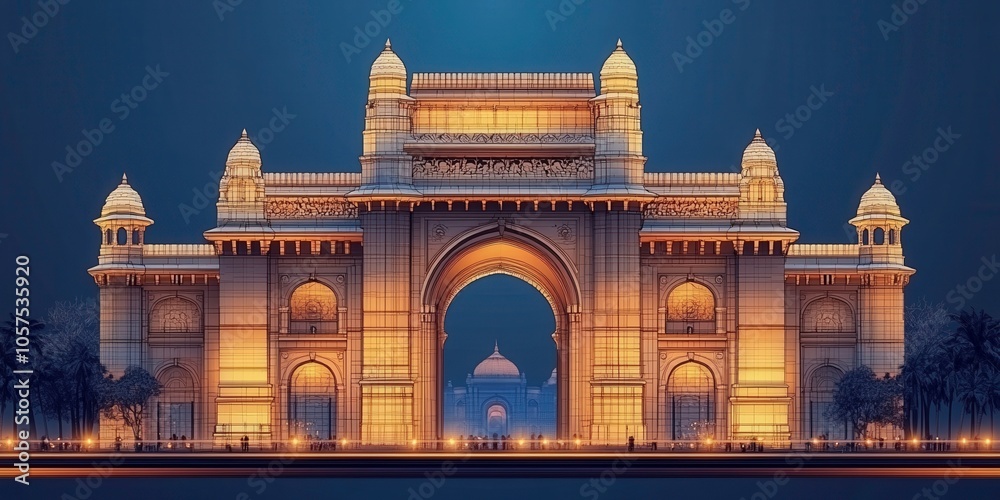Obraz premium Illuminated gateway a night view of architectural marvel