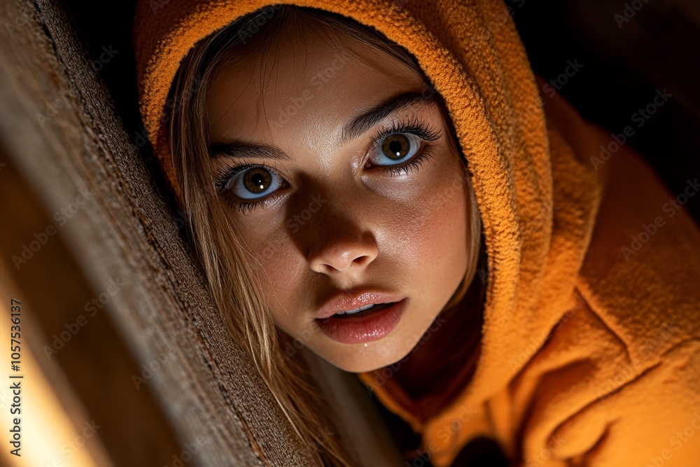 Person in a hoodie standing in a shadowed corner, glancing sideways with an intense expression, capturing the mystery and unease of suspicion, symbolizing secrecy and tension Person in a hoodie standing in a shadowed corner, glancing sideways with an intense expression, capturing the mystery and unease of suspicion, symbolizing secrecy and tension
