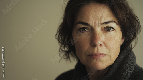 Worried adult woman with a thoughtful and troubled look