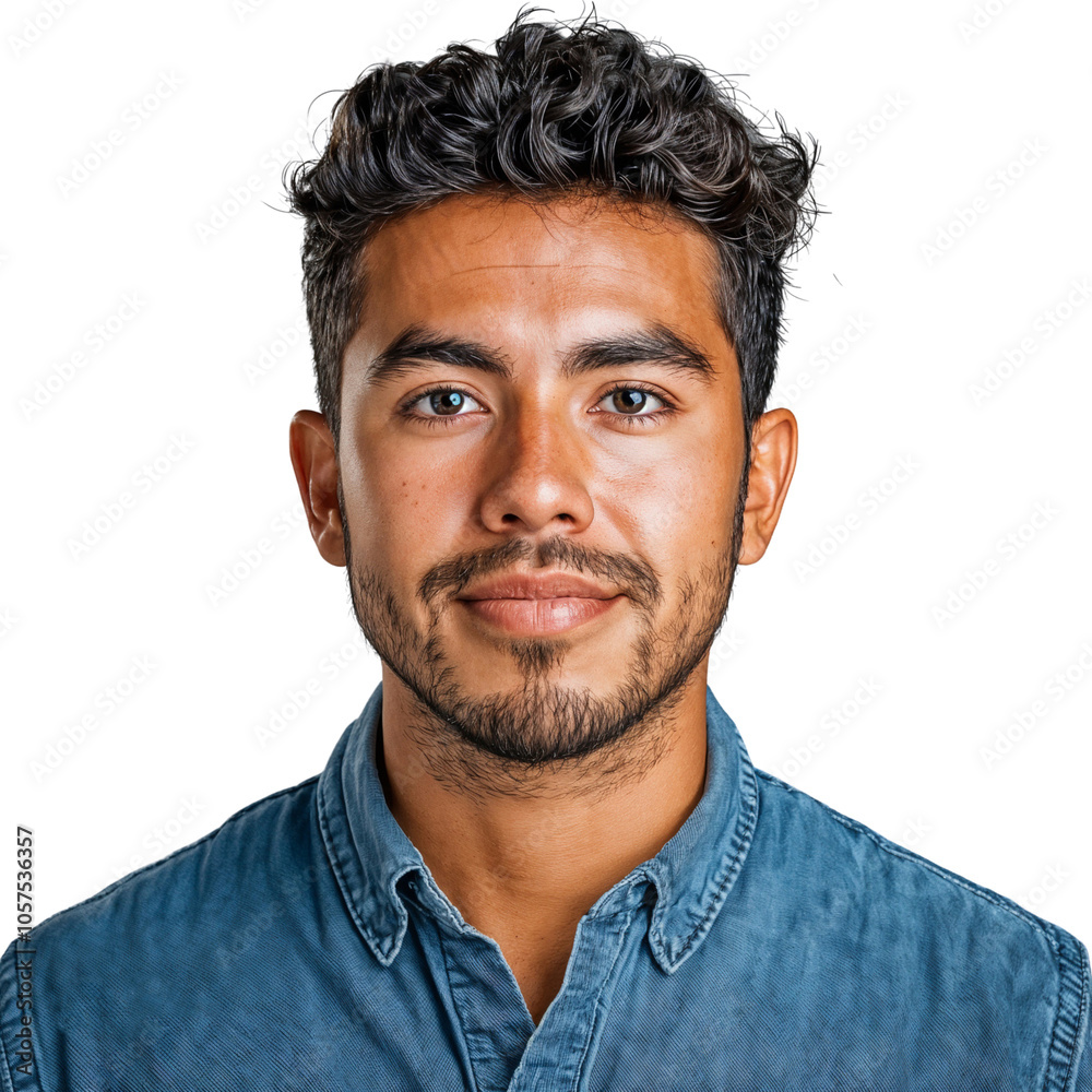Obraz premium Close-up portrait of a handsome Hispanic man, isolated on white background
