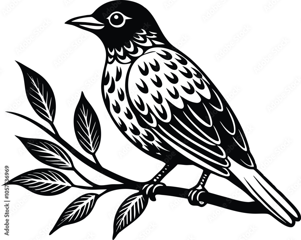 bird setting on a branch silhouette vector illustration black and white bird setting on a branch silhouette vector illustration black and white