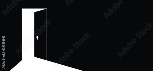 Cartoon open doors. Opened and closed wooden doors icon. Home or house entrance. Open door to room. Exit label concept. Push and Pull to open door. Doorknob with keyhole.