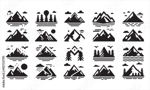 SET OF BLACK MINIMALIST MOUNTAIN ICON photo