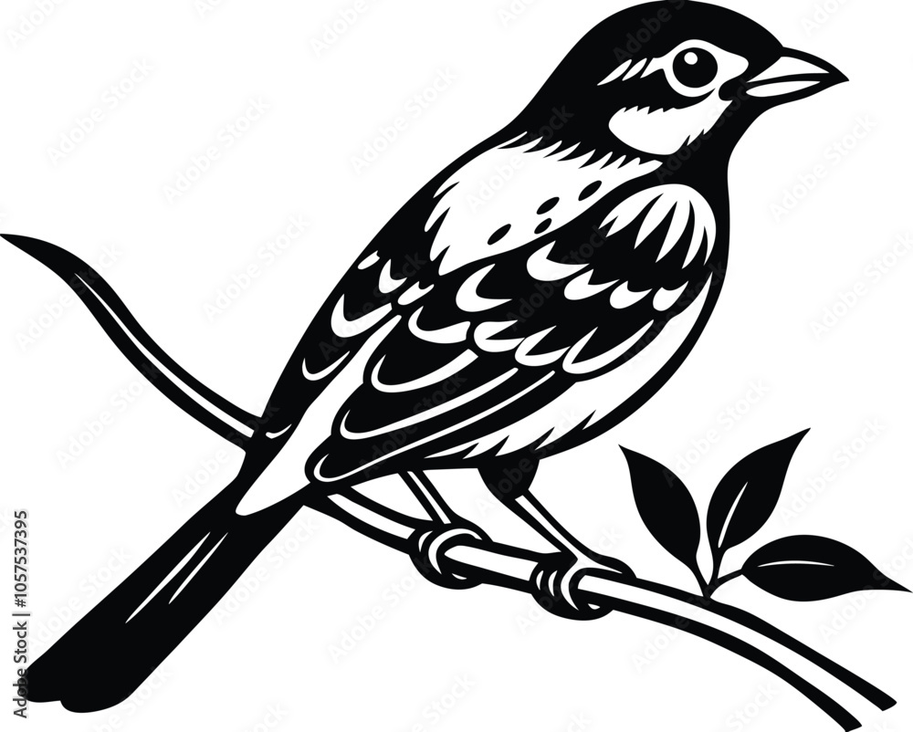 bird setting on a branch silhouette vector illustration black and white bird setting on a branch silhouette vector illustration black and white