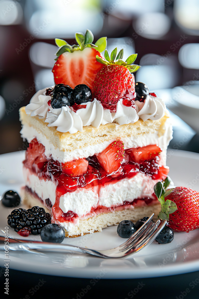 Delight in every bite classic strawberry shortcake with layers of whipped cream and fresh berries Delight in every bite classic strawberry shortcake with layers of whipped cream and fresh berries
