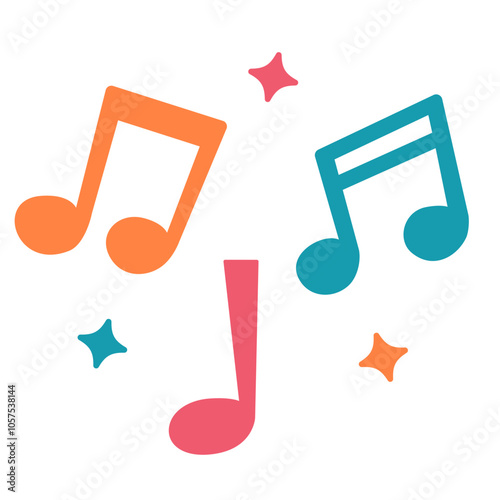 Music Notes in Flat Vector Style, Minimalist Flat Vector Musical Notes in Vibrant Colors