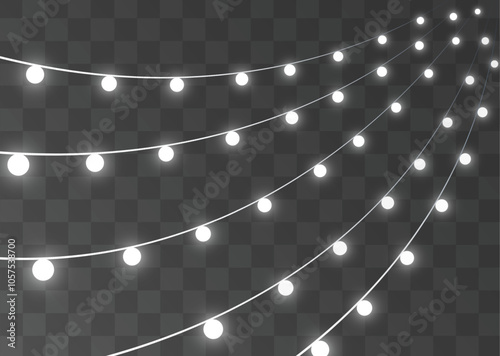 The Christmas garlands are available in a transparent vector background format. This set of Christmas glowing garlands is suitable for use in advertising invitations, web banners and postcards.