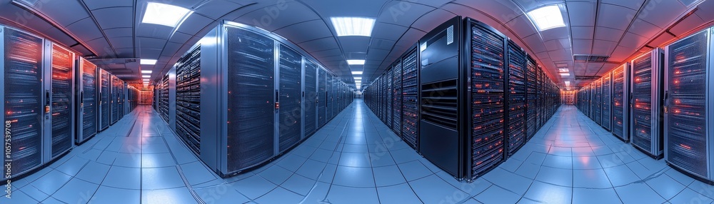 Futuristic data center interior with high-tech servers and cables Futuristic data center interior with high-tech servers and cables