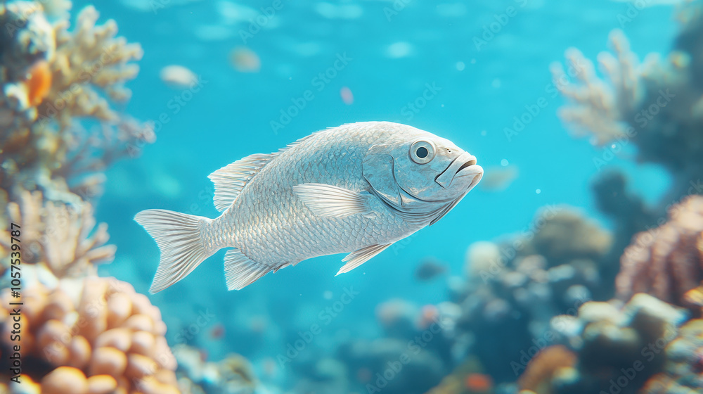 Fototapeta premium Graceful Silver Fish Swimming in Clear Waters