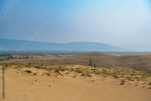 Golden desert dunes illuminated by sunbeams under a dramatic sky