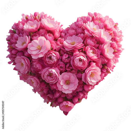 Heart made of pink flowers. Bouquet in the shape of a heart. Floral illustration on transparent background.