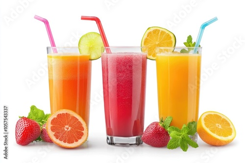 Fresh juice drinks isolated on white background.