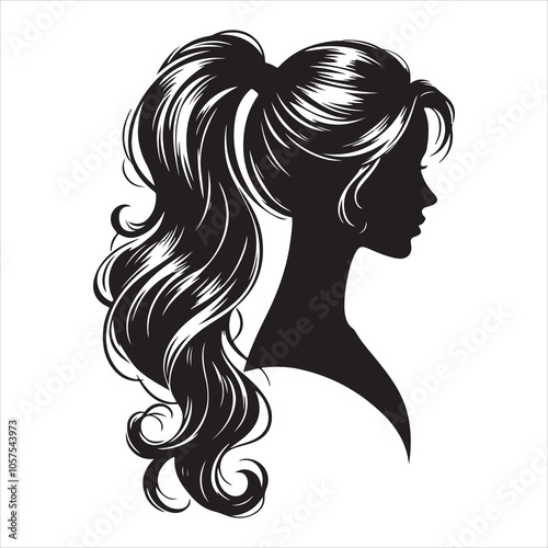 Elegant ponytail hairstyle silhouette for women on a white background 