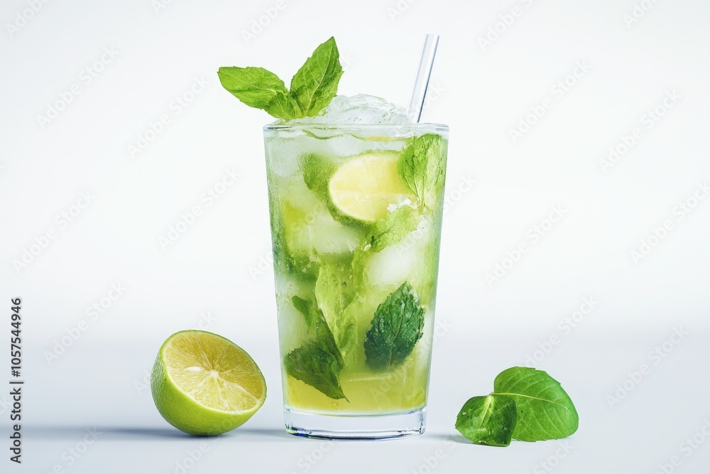 Fresh mojito on white background refreshing summer drink. Fresh mojito on white background refreshing summer drink.