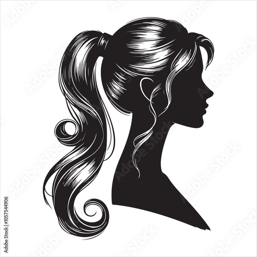 Elegant ponytail hairstyle silhouette for women on a white background 