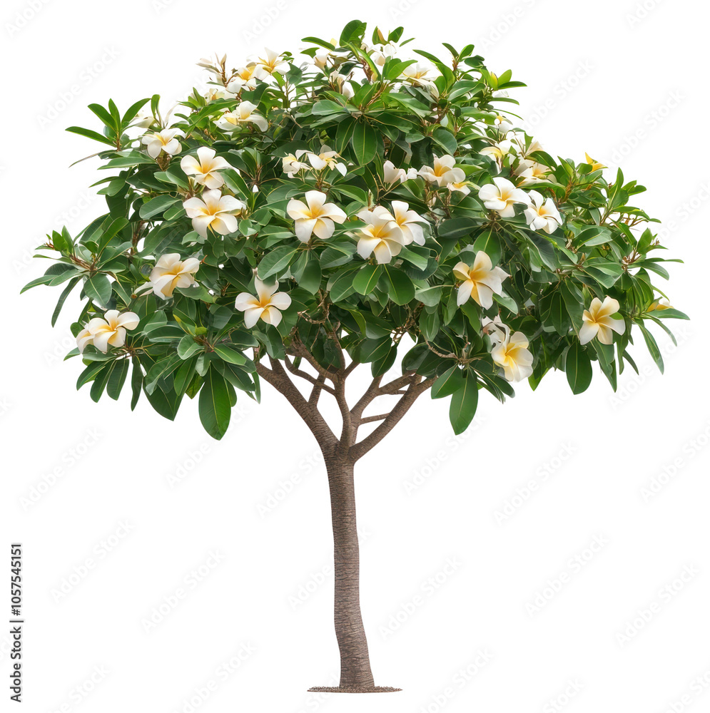 Fototapeta premium PNG Real blooming frangipani tree flowers leaves plant.