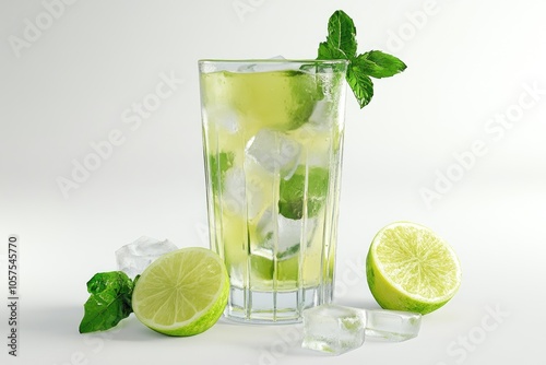 Glass Of Cold mojito Drink collection with ice isolated on white background mojito mojito