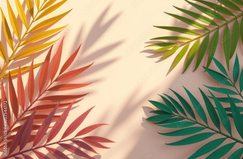 tropical leaves arrangement on pink background, flat lay concept of nature beauty and balance tropical leaves arrangement on pink background, flat lay concept of nature beauty and balance
