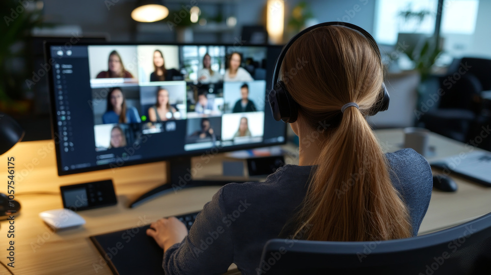 Remote work has become essential as businesswoman manages her team online Remote work has become essential as businesswoman manages her team online