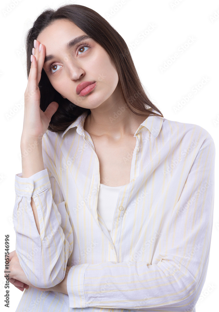 Portrait of a beautiful young woman thinking, isolated on white background Portrait of a beautiful young woman thinking, isolated on white background
