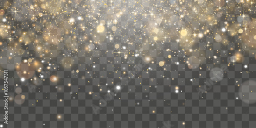 Bokeh lights effect isolated on png background. Soft blured bokeh and lights. Festive golden luminous background. Vector Christmas concept isolated on transparent background