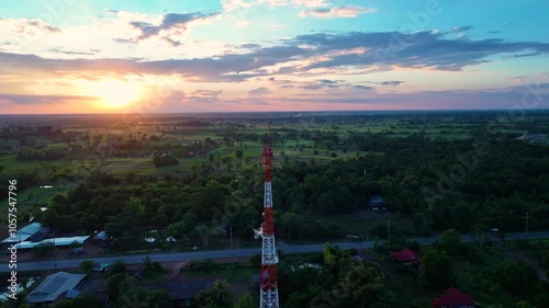 telecommunications tower sunset sky antenna designed to transmit cell phone signal radio transmitter cell phone telecommunication 5g 4g and smartphone