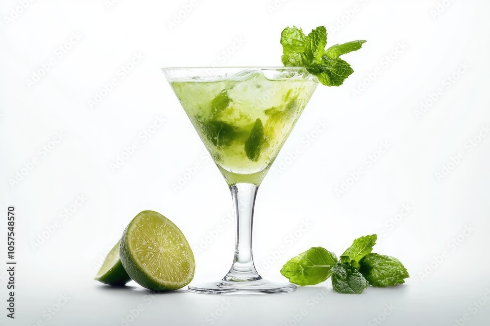 Mojito cocktail in martini glass Mojito cocktail in martini glass isolated on white background. Mojito cocktail in martini glass Mojito cocktail in martini glass isolated on white background.