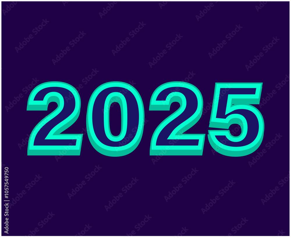 2025 Happy New Year Abstract Blue And Cyan Typography Numbers Design Vector Illustration