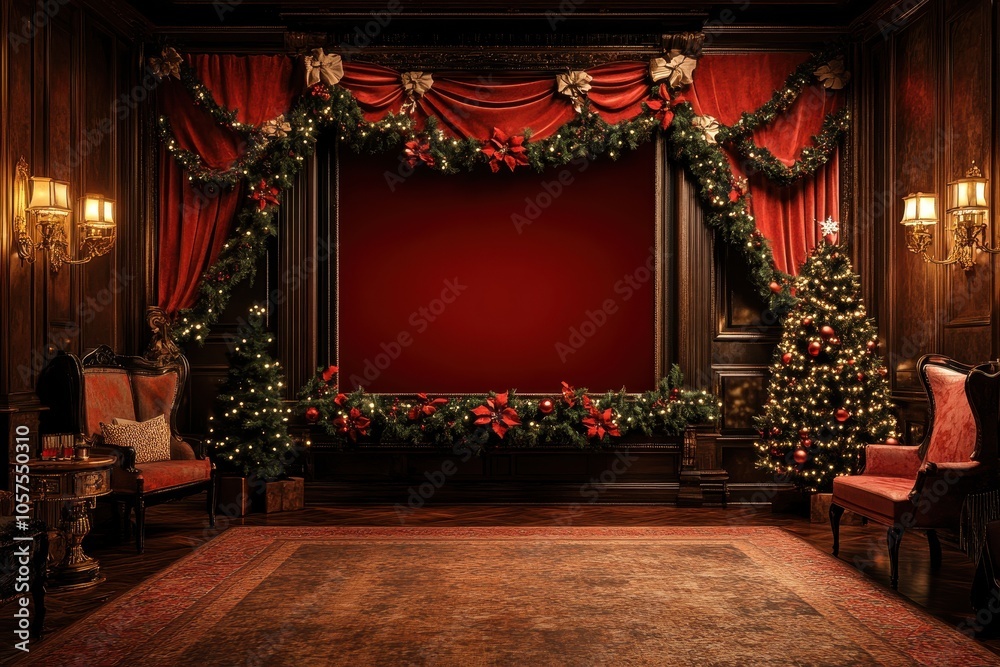 Elegant holiday decorations create a warm atmosphere in a cozy room adorned with festive elements Elegant holiday decorations create a warm atmosphere in a cozy room adorned with festive elements