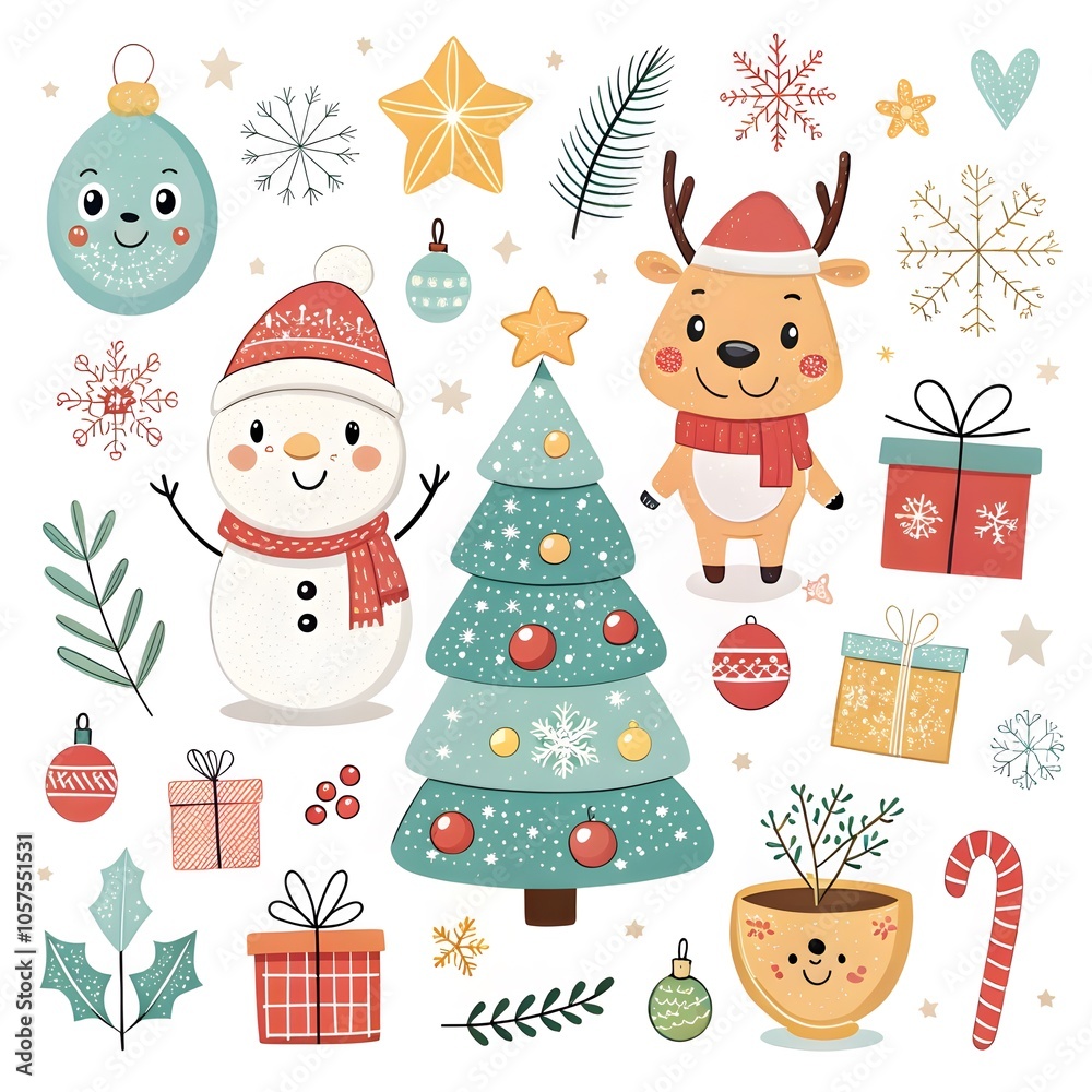 Christmas Ornaments with Santa Claus, Reindeer, and Snowman element collection Christmas Ornaments with Santa Claus, Reindeer, and Snowman element collection
