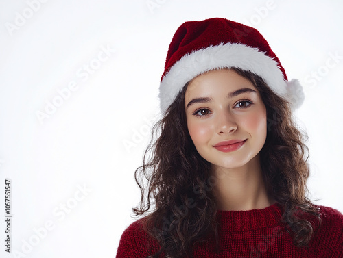 Young beautiful beauty Christmas dress on white background, Christmas beauty wallpaper