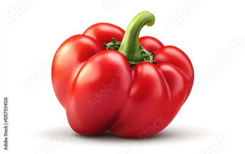 A single red bell pepper displayed in high-resolution detail on a white background, isolated and realistic. Ideal for stock photography needs with a focus on natural colors and form 