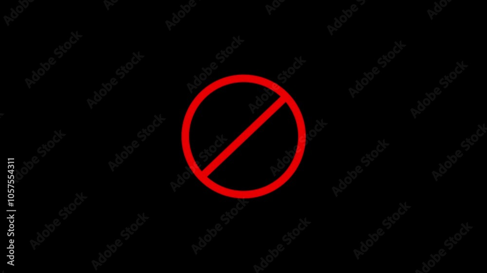 Warning, stop or no entry forbidden red circle on background. Animation of delete, denied, ban or block icon. 4k Animation