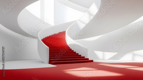 
white stair with red carpet 3d render