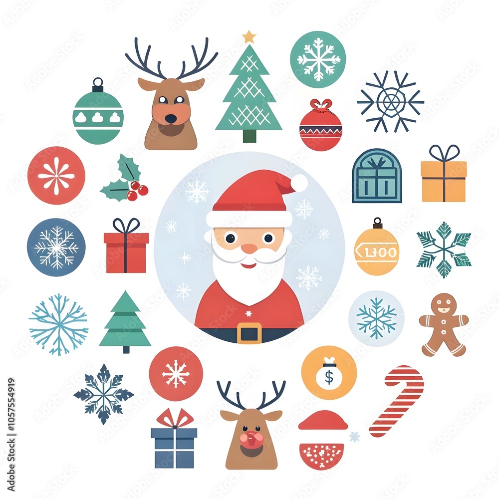 Fototapeta premium Christmas Ornaments with Santa Claus, Reindeer, and Snowman element collection 