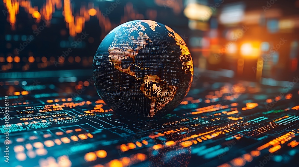 Glowing Futuristic Globe on Digital Background Glowing Futuristic Globe on Digital Background