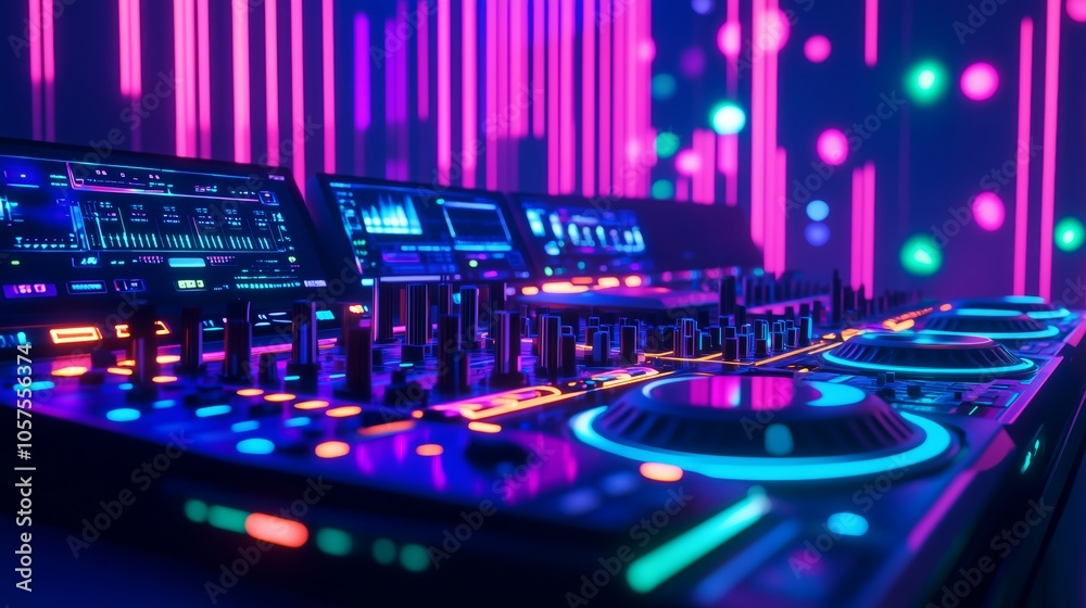 DJ Turntable and Controller in Neon Glow – Nightclub Party Energy - Made with Generative AI DJ Turntable and Controller in Neon Glow – Nightclub Party Energy - Made with Generative AI