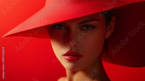 Woman wearing a red hat and red lipstick