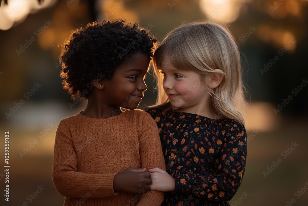 Two girls bonding in golden hour light Two girls bonding in golden hour light