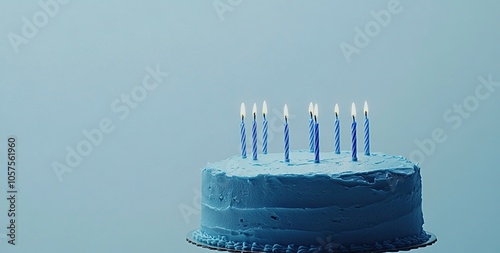 Colorful Birthday Cake with Candles and Balloons
