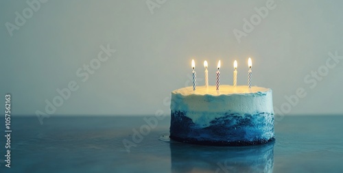 Colorful Birthday Cake with Candles and Balloons
