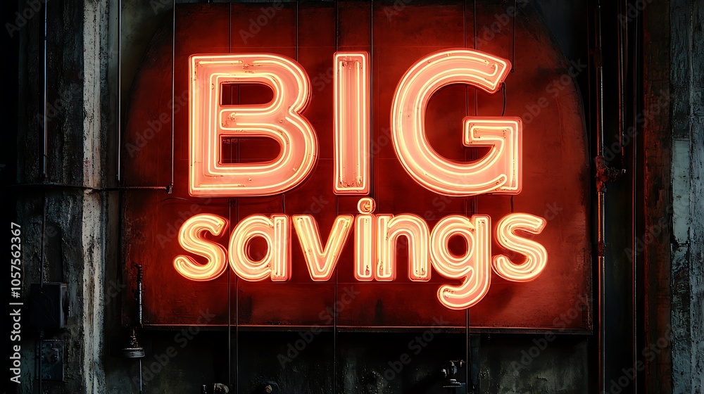Fototapeta premium Big savings sign on a blue background Neon style.
