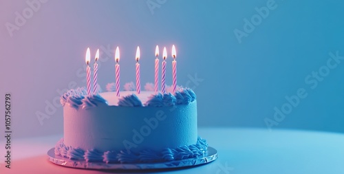 Colorful Birthday Cake with Candles and Balloons
