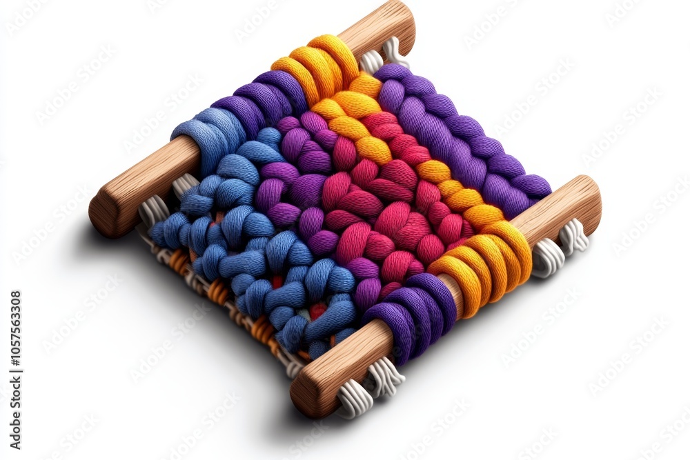 a 2D cartoon illustration of a loom weaving project with colorful threads creative and artistic white background a 2D cartoon illustration of a loom weaving project with colorful threads creative and artistic white background