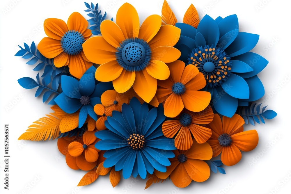 Obraz premium a 2D cartoon illustration of a paper flower bouquet creative and fun white background
