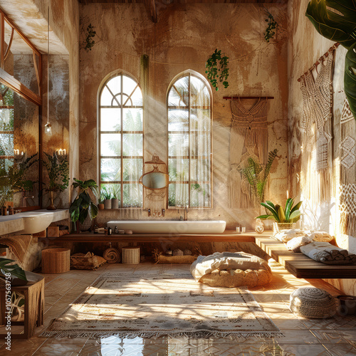 bathroom interior in boho style	