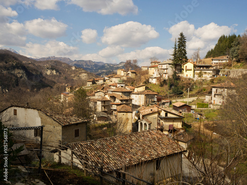 View of the houses of Pozza and Umito, two hamlets of Acquasanta Terme in Italy; Acquasanta Terme, Marche region, Italy