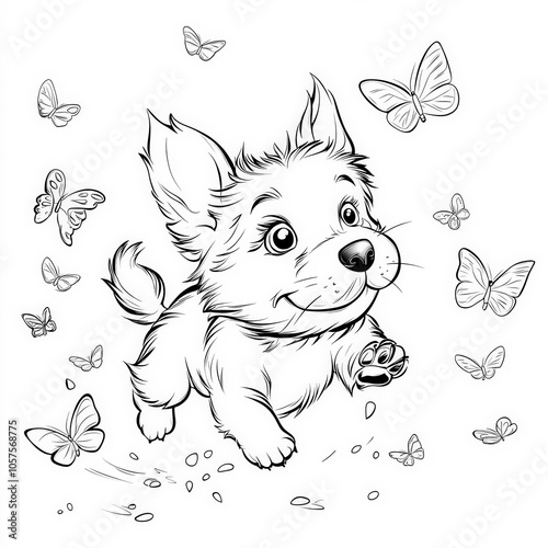 A playful puppy chasing but...