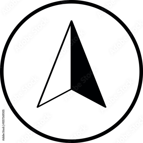 North Arrow Compass Icon in Circle, Circular Compass Rose Icon, Directional Navigation Symbol, Simple Compass Outline